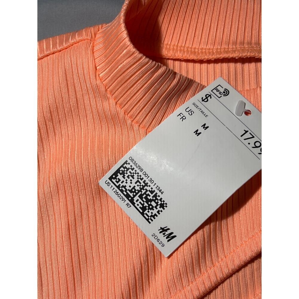 H&M‎ Ribbed Mock Neck Cutout Sheath Dress Coral Peach Size Medium - Picture 5 of 6